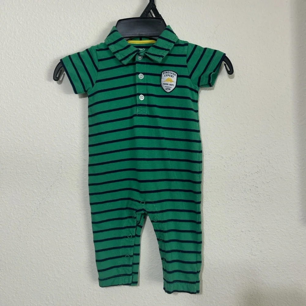 Carter's Green and Black Striped Bodysuit
